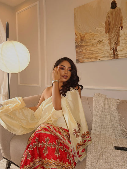 Red Habesha Kemis – Classic Ethiopian Dress for Celebrations and Cultural Events