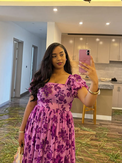 Pink Habesha Chiffon Dress – Lightweight Ethiopian Shifon for Weddings