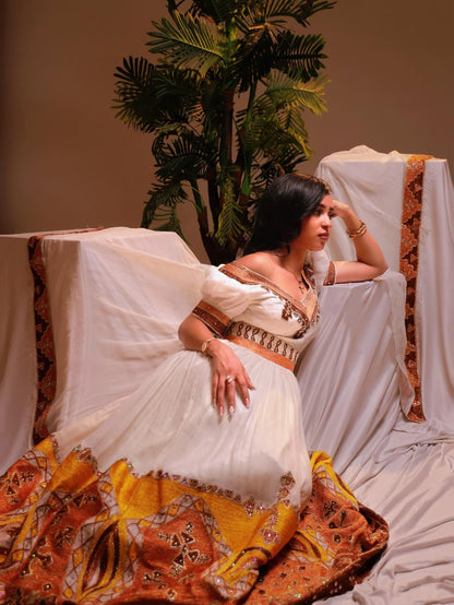 Gold Habesha dress Handwoven Cotton Tibeb Embroidery for Women