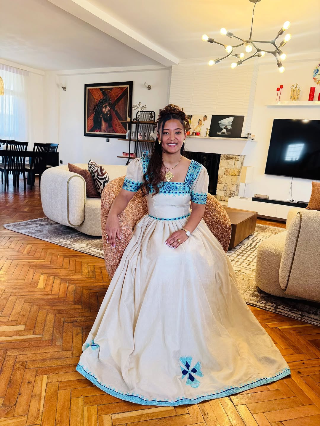 Habesha Kemis – Royal Blue Embroidered Traditional Outfit