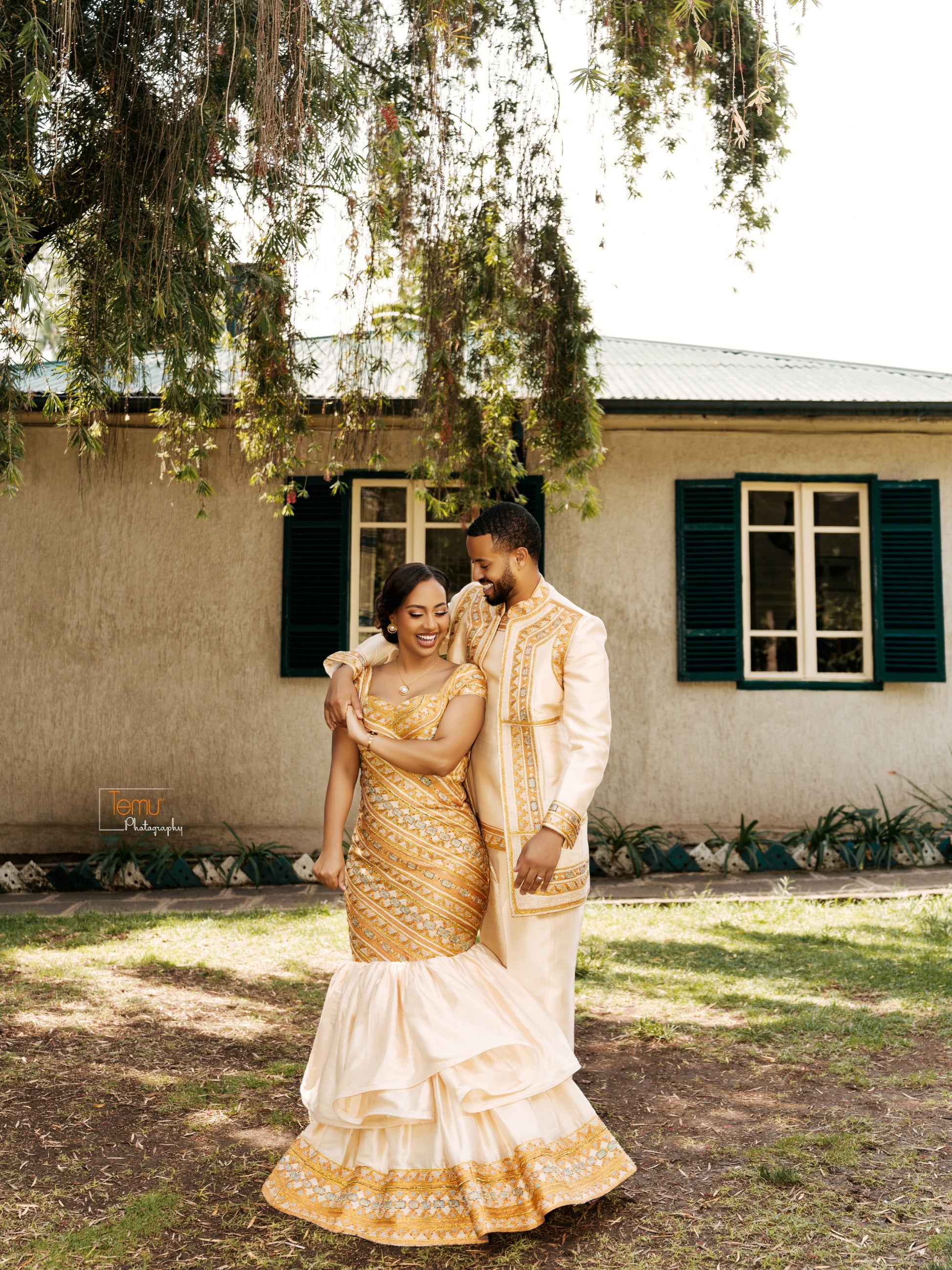 ENKU Design Gold Traditional Ethiopian matching couple set – Premium Handwoven Fabric Style for Wedding 3XL / Gold / Female