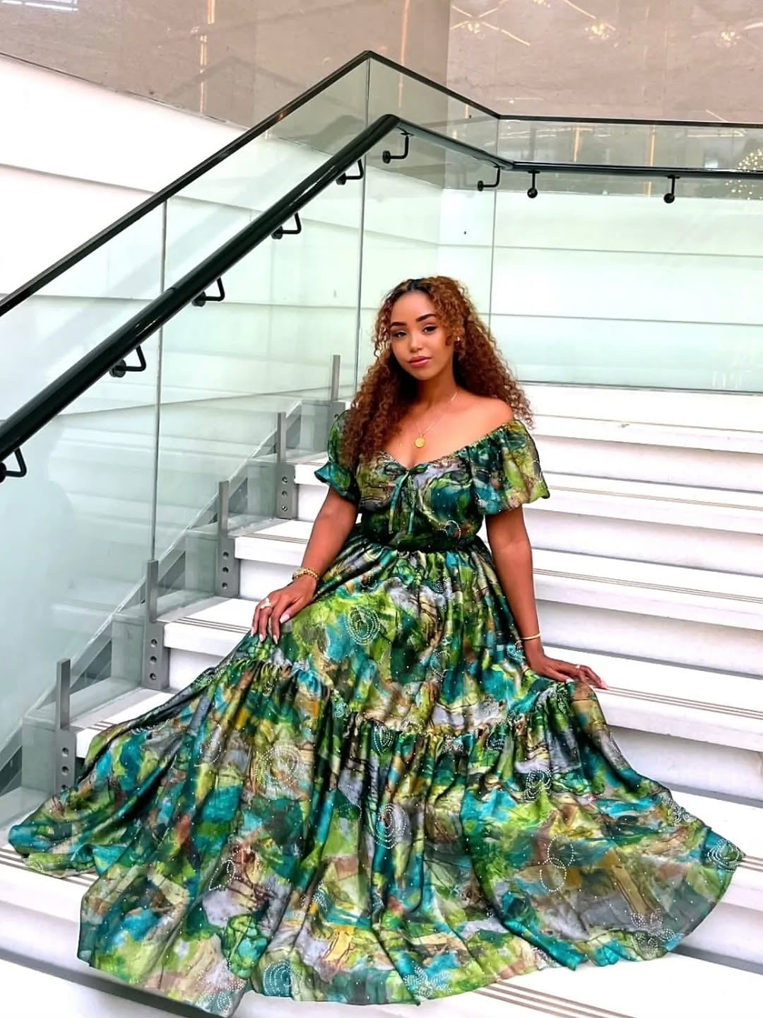 Green Habesha Shiffon – Lightweight Ethiopian Dress with Soft Movement for Modern Celebrations