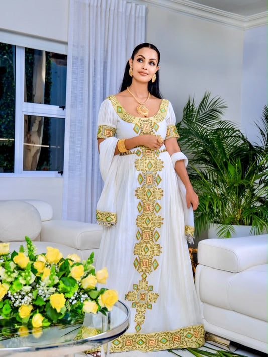 Gold Ethiopia Clothes - Traditional Habesha Embroidery and a Graceful Flowing Silhouette