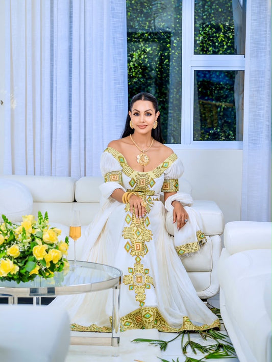 Gold Ethiopia Clothes - Traditional Habesha Embroidery and a Graceful Flowing Silhouette