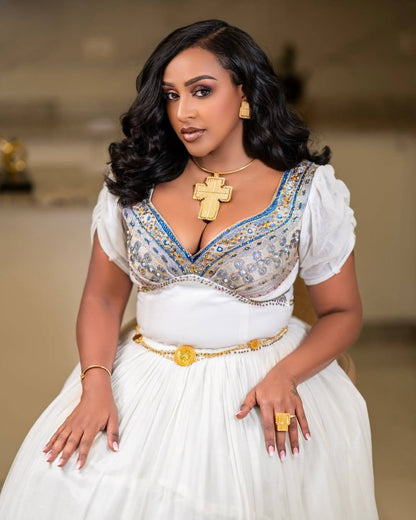 ሐበሻ ልብስ – ባህላዊ ነጭ  ዘመናዊ የሐበሻ ልብስ ለምሽት ዝግጅቶች