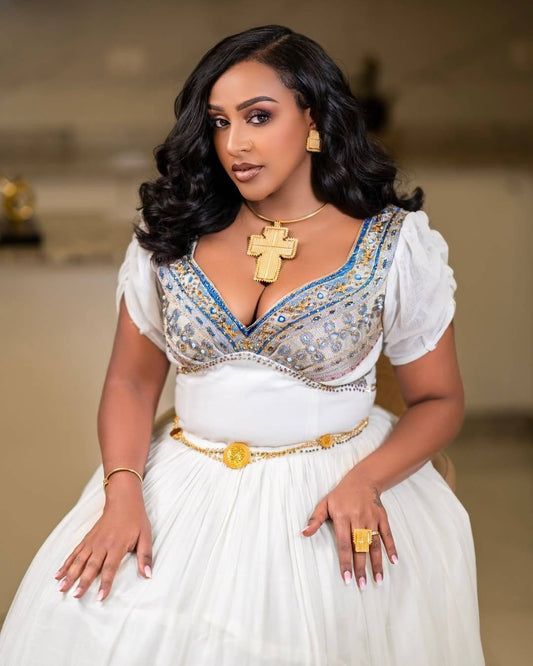 ሐበሻ ልብስ – ባህላዊ ነጭ  ዘመናዊ የሐበሻ ልብስ ለምሽት ዝግጅቶች