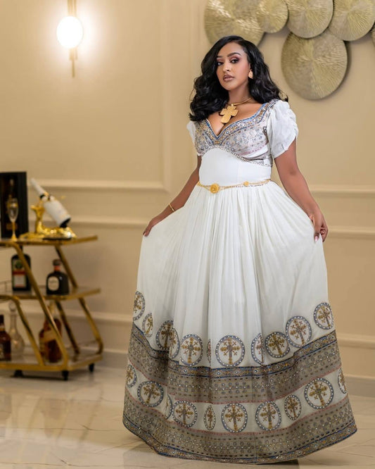 ሐበሻ ልብስ – ባህላዊ ነጭ  ዘመናዊ የሐበሻ ልብስ ለምሽት ዝግጅቶች