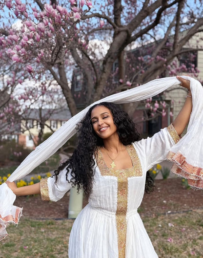 ቀላል ነጭ የሐበሻ ቀሚስ – ለዕለታዊ ወይም ቤተክርስቲያን የሚሆን ልብስ