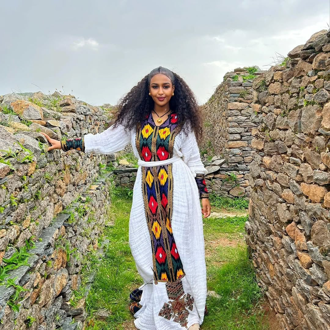Colorful Gonder Fetel Habesha Kemis – Traditional Ethiopian Dress for Women