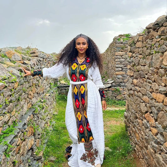 Colorful Gonder Fetel Habesha Kemis – Traditional Ethiopian Dress for Women