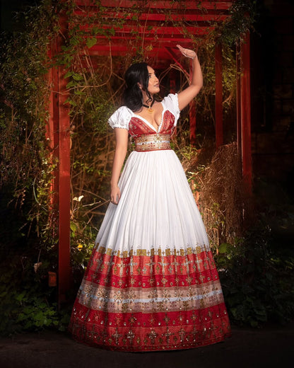 Red Habesha wedding Kemis – Elegant Ethiopian Outfit for Weddings & Festivals