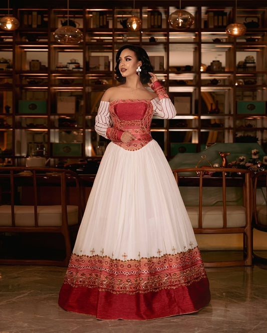 Red Habesha Wedding Dress – Elegant Ethiopian Bridal Outfit for Weddings and Special Ceremonies