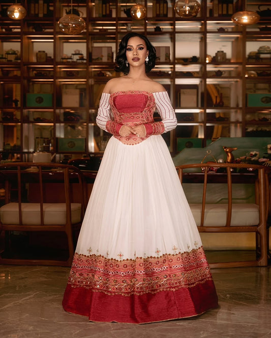 Red Habesha Wedding Dress – Elegant Ethiopian Bridal Outfit for Weddings and Special Ceremonies