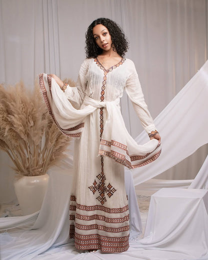 Gold Habesha Zuria – Simple Elegant Ethiopian menen Dress for Weddings, Cultural Events, and Special Occasions