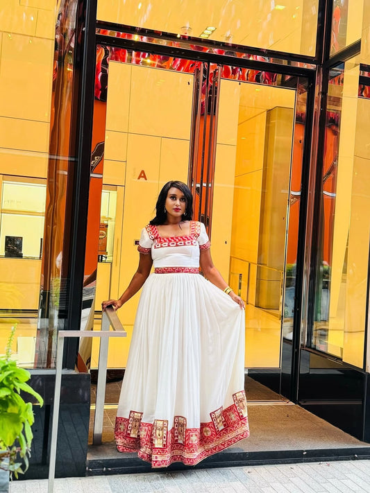 Habesha Libs – Red ethiopian kemis for Evening Cultural Ensemble