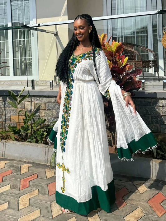 Habesha Libs – Mint Green and Gold Meskel Celebration Dress