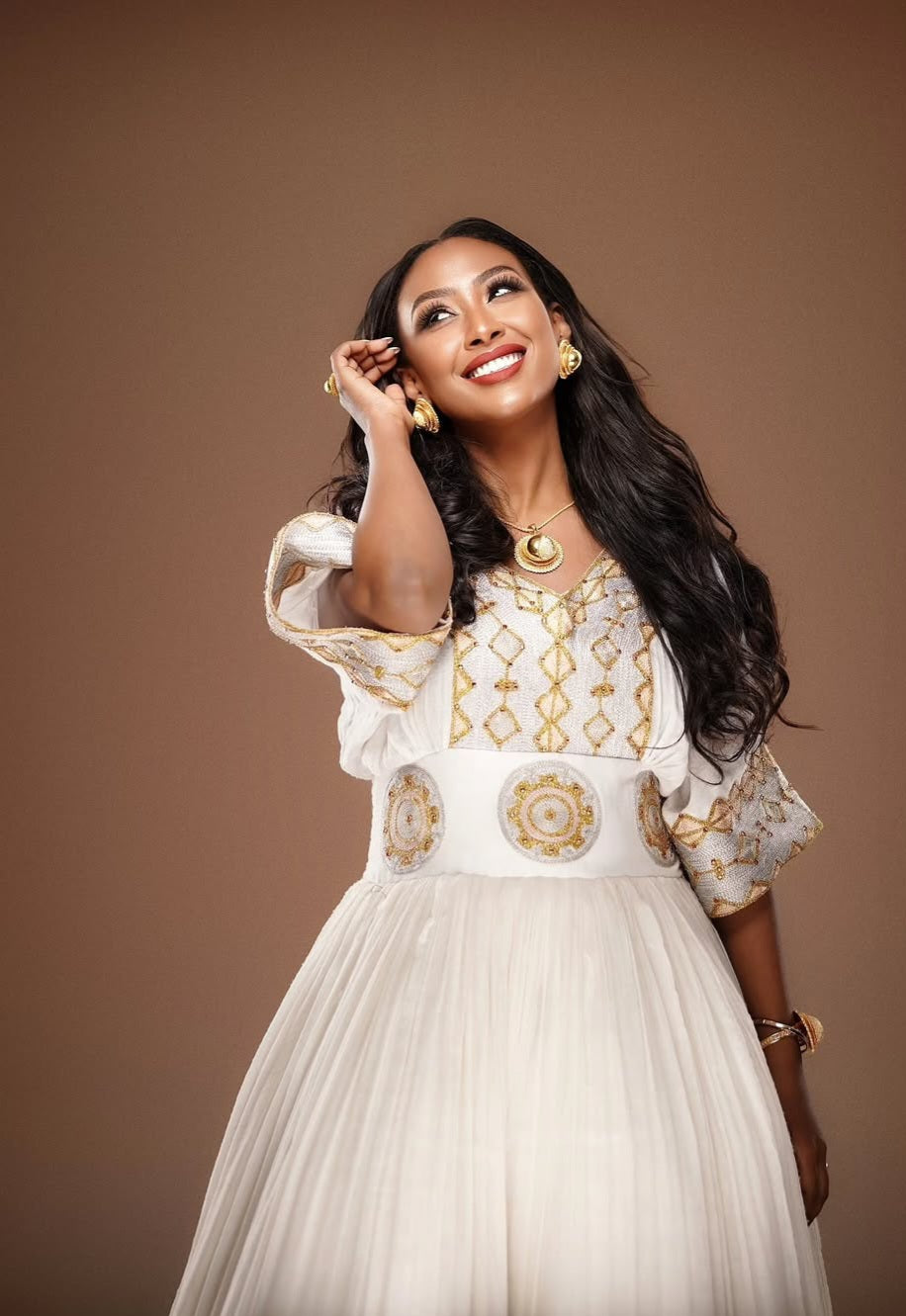 Habesha Dress – White & silver Embroidered Occasional Kemis