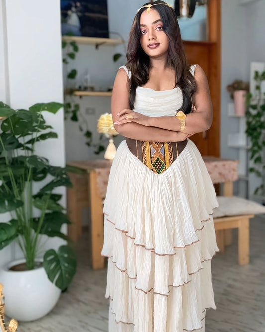 Habesha Libs – handwoven cotton White Traditional Dress with Gold