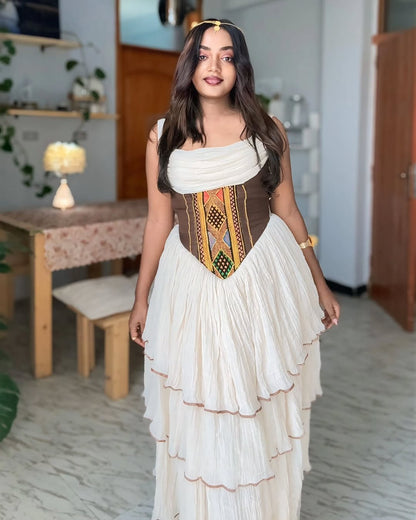 Habesha Libs – handwoven cotton White Traditional Dress with Gold