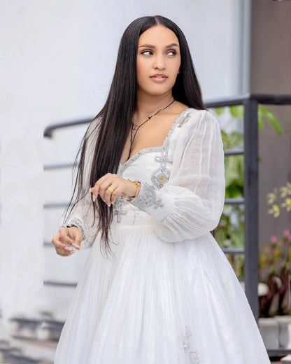 Ethiopian Dress – Elegant White Habesha Kemis for Weddings