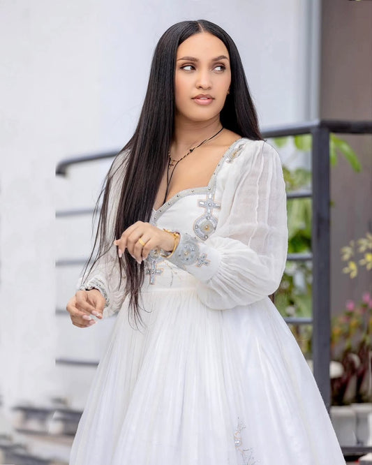 Ethiopian Dress – Elegant White Habesha Kemis for Weddings