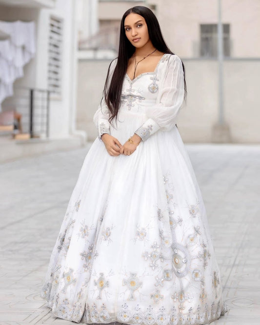 Ethiopian Dress – Elegant White Habesha Kemis for Weddings