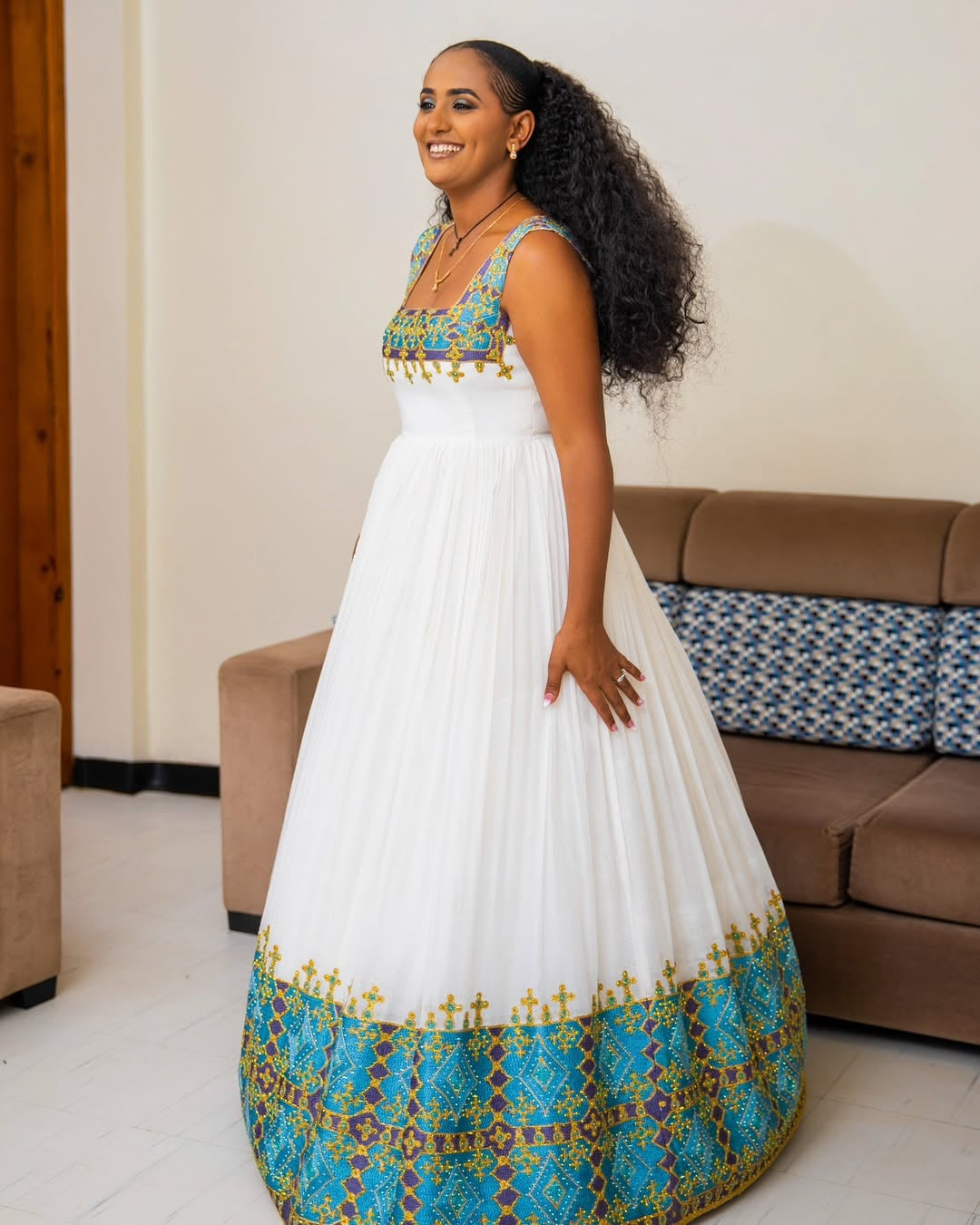 Blue Habesha Dress – Soft Cotton Ethiopian Outfit for Weddings & Festivals