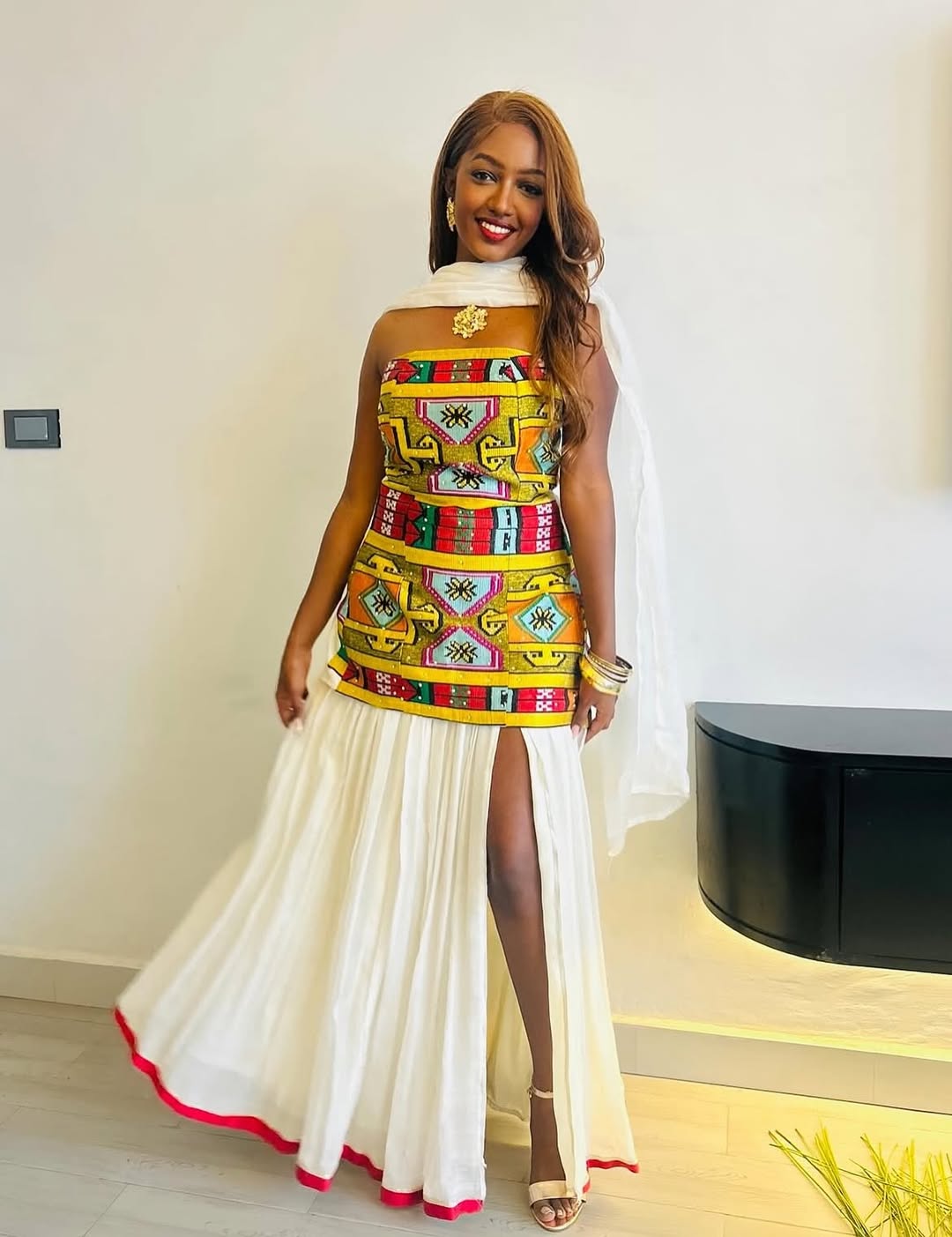 Multicolor Ethiopian Traditional Dress – Bold Habesha Cultural Wear with Handwoven Detail