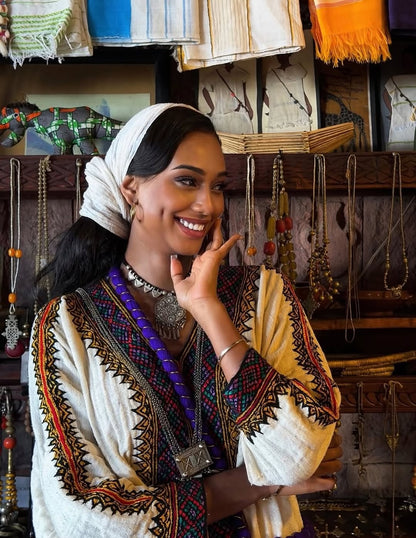 Elegant Gonder Fetel Dress – Traditional Hand-Embroidered Ethiopian Habesha Dress for Women