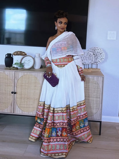 ነጭ ባህላዊ የኢትዮጵያ ልብስ | ትክክለኛ በእጅ የተሰራ ሐበሻ ልብስ