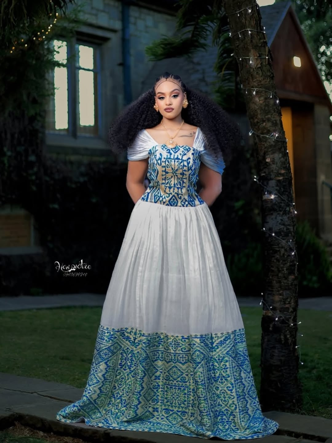 Blue Ethiopian Kemis – Handwoven Habesha Ethiopian Dress for Religious Holidays, Weddings & Formal Cultural Gatherings