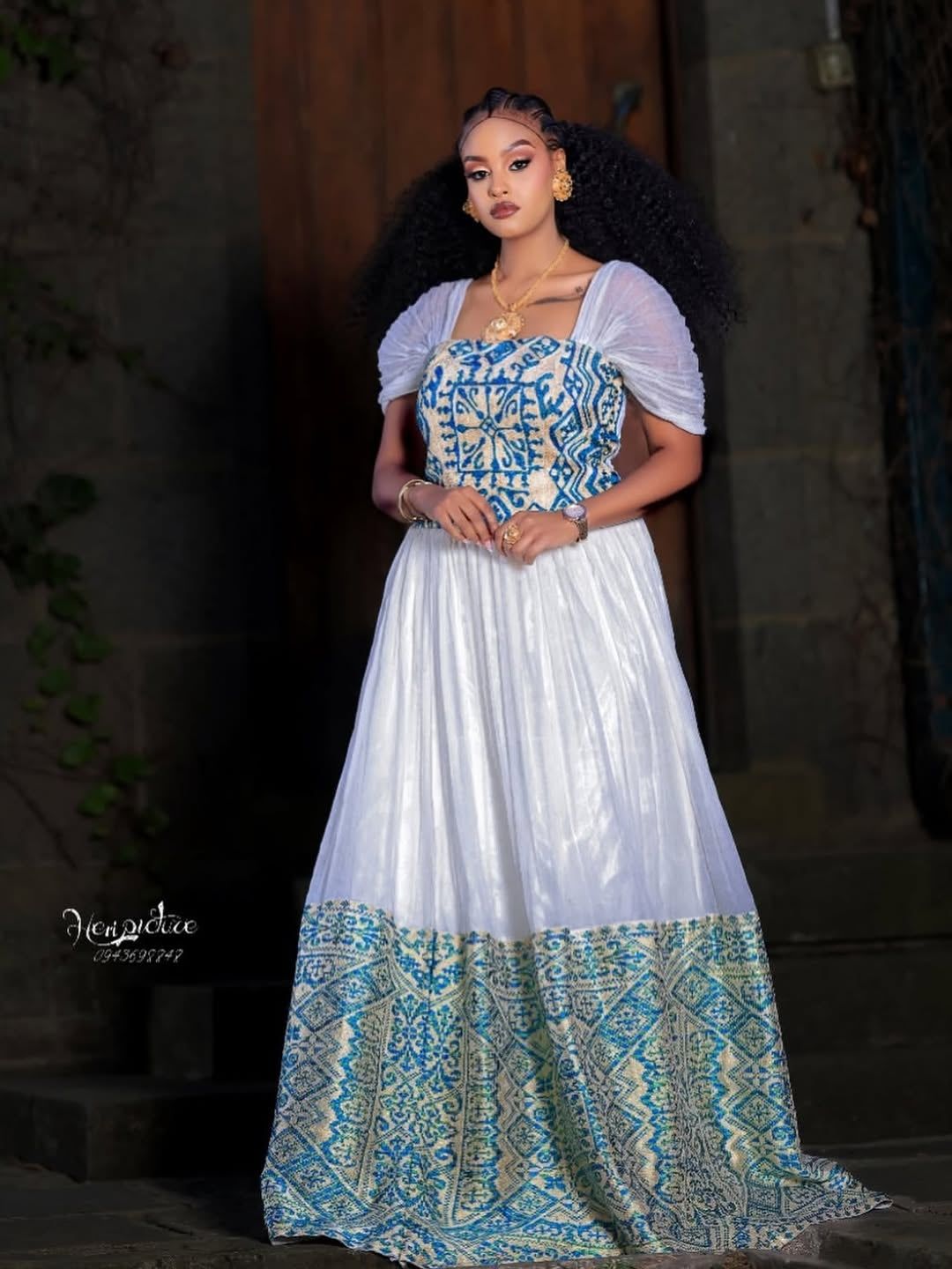 Blue Ethiopian Kemis – Handwoven Habesha Ethiopian Dress for Religious Holidays, Weddings & Formal Cultural Gatherings