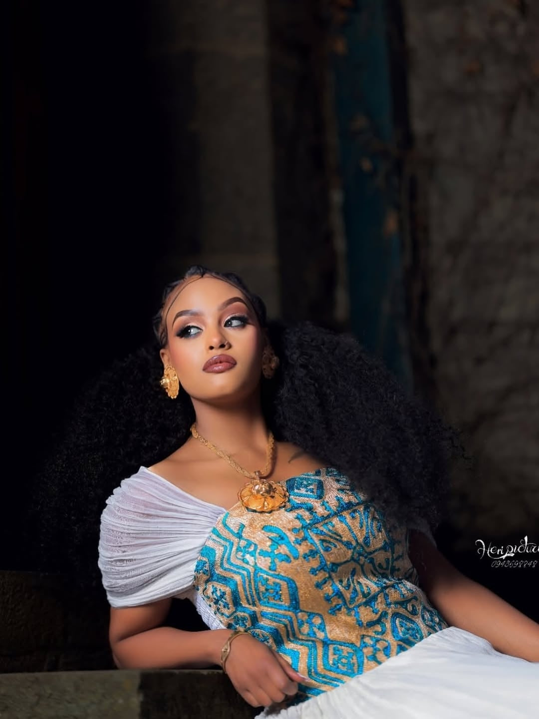 Blue Ethiopian Kemis – Handwoven Habesha Ethiopian Dress for Religious Holidays, Weddings & Formal Cultural Gatherings