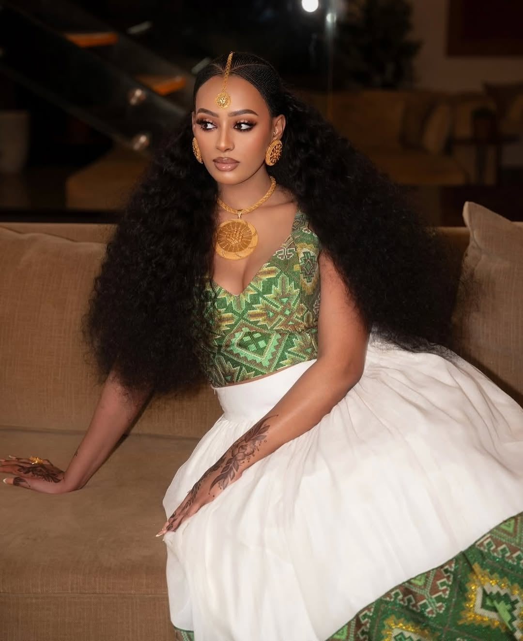 green habesha dress Elegant Green Embroidery Habesha Dress  Ethiopian Kemis