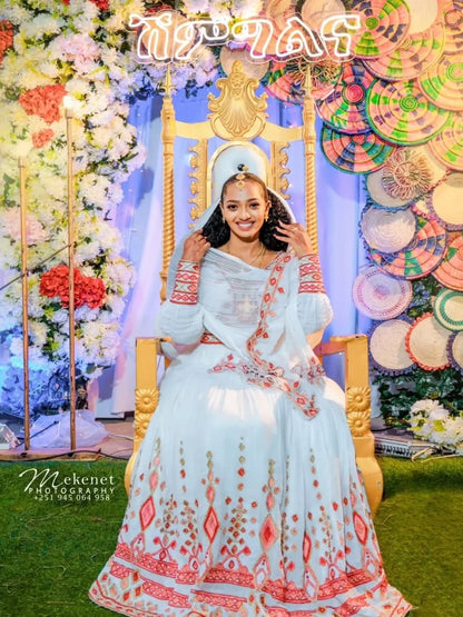 Red Habesha Kemis – Classic Ethiopian Traditional Dress for Weddings, Cultural Events, and Celebrations