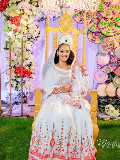 Red Habesha Kemis – Classic Ethiopian Traditional Dress for Weddings, Cultural Events, and Celebrations