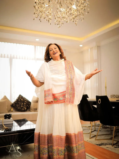 Pink Simple Habesha Dress – Comfortable Ethiopian Outfit Designed for Mothers and Everyday Cultural Wear