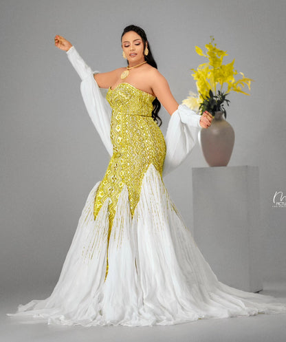 Kal Queen Closet Gold Habesha Wedding Dress – Elegant Ethiopian Style for Cultural Celebrations