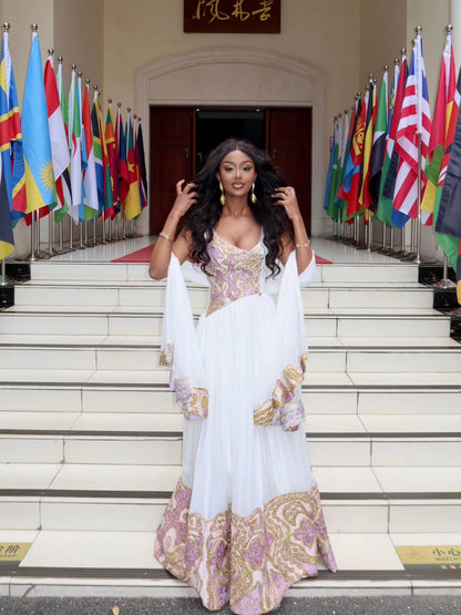 Kal Queen Closet Pink Habesha Wedding Dress – Refined Ethiopian Bridal Style for Traditional Weddings