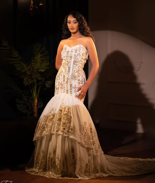 Kal Queen Closet Gold Habesha Wedding Dress – Chic Ethiopian Bridal Style for Traditional Weddings