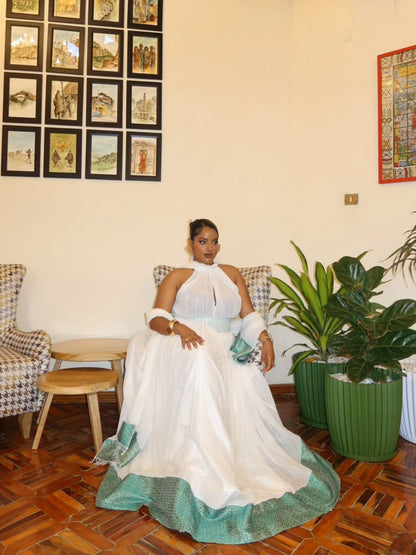 Kal Queen Closet Green Habesha Wedding Dress – Modern Style for Engagement Celebrations