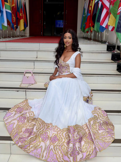 Kal Queen Closet Pink Habesha Wedding Dress – Refined Ethiopian Bridal Style for Traditional Weddings