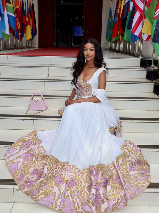 Kal Queen Closet Pink Habesha Wedding Dress – Refined Ethiopian Bridal Style for Traditional Weddings