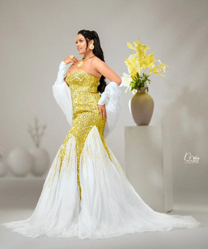 Kal Queen Closet Gold Habesha Wedding Dress – Elegant Ethiopian Style for Cultural Celebrations