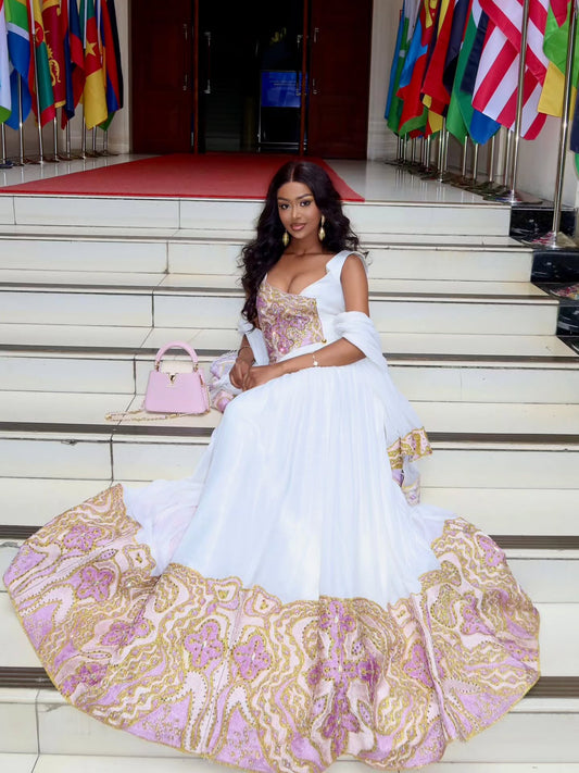 Kal Queen Closet Pink Habesha Wedding Dress – Refined Ethiopian Bridal Style for Traditional Weddings