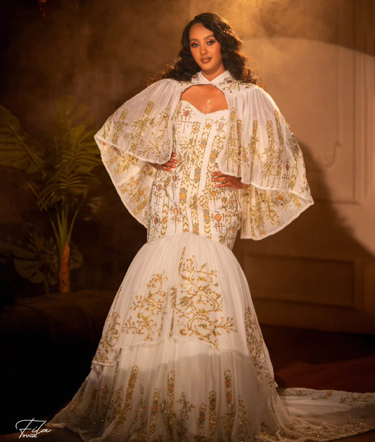 Kal Queen Closet Gold Habesha Wedding Dress – Chic Ethiopian Bridal Style for Traditional Weddings