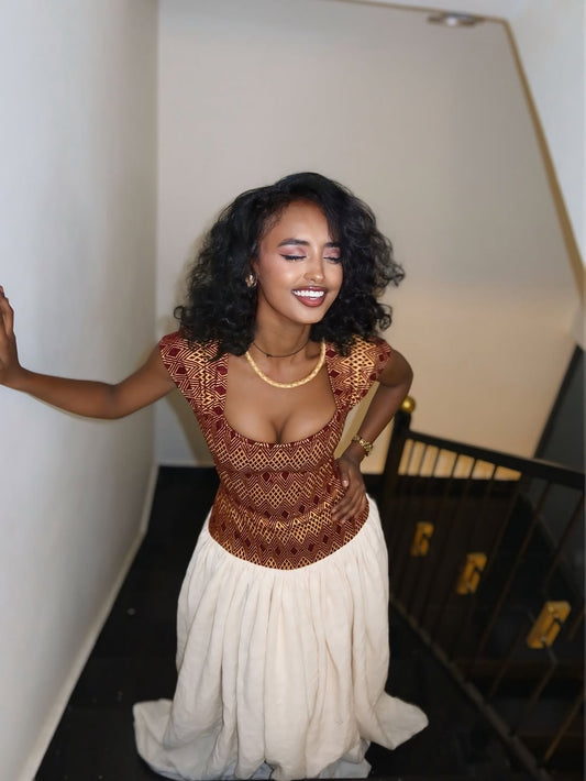 Red Habesha Kemis Full Tibeb