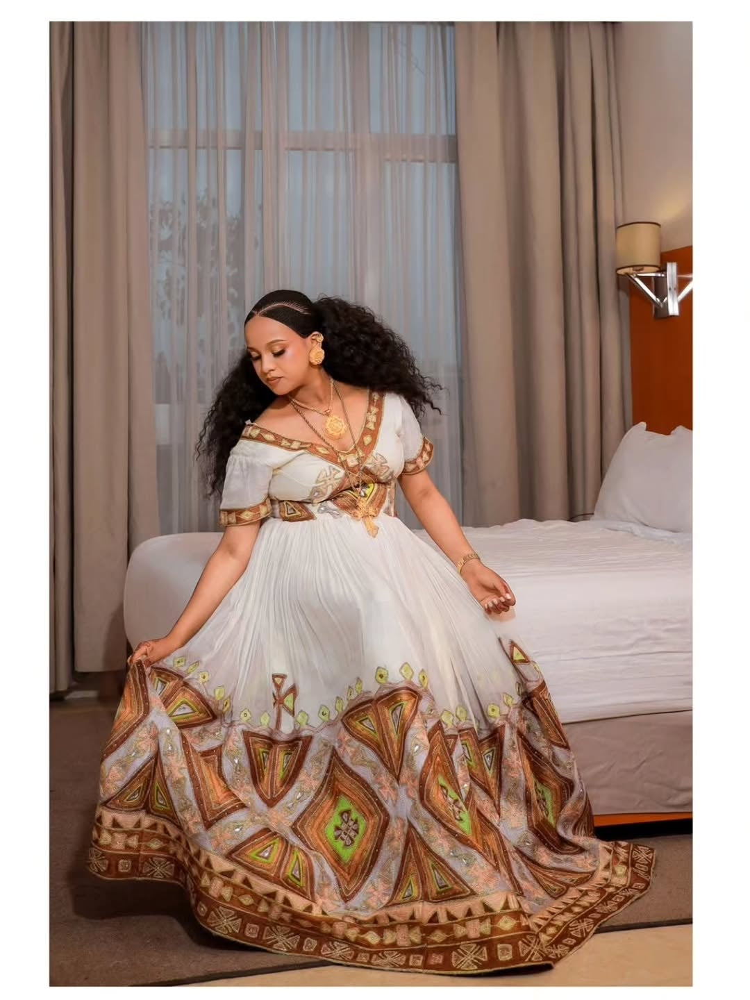 Gold Ethiopian Libs – Modern Traditional Dress for Evening Wedding Celebrations