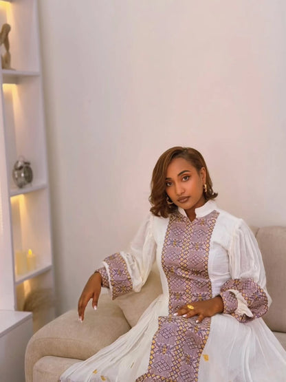 Elegant Short-Length pink Habesha Dress with Embroidery for Holidays & Cultural Occasions