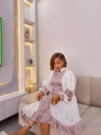Elegant Short-Length pink Habesha Dress with Embroidery for Holidays & Cultural Occasions